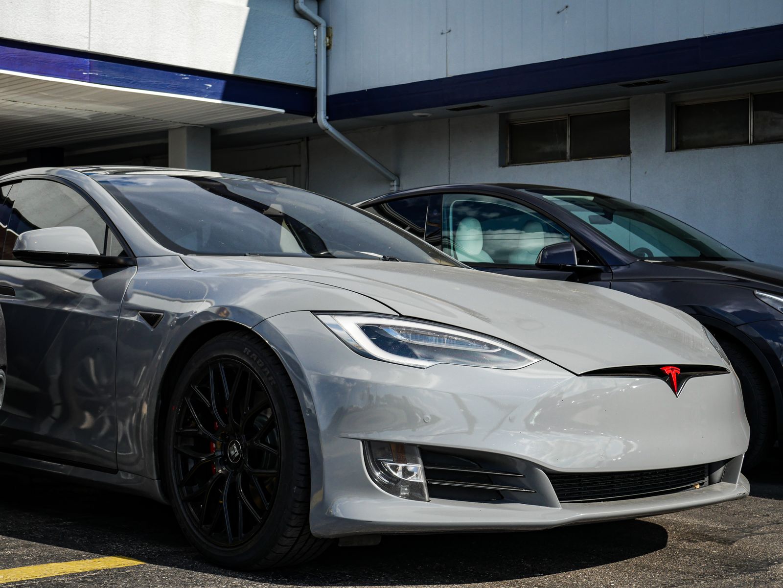 Tesla Model S parked outdoors showing sleek electric design