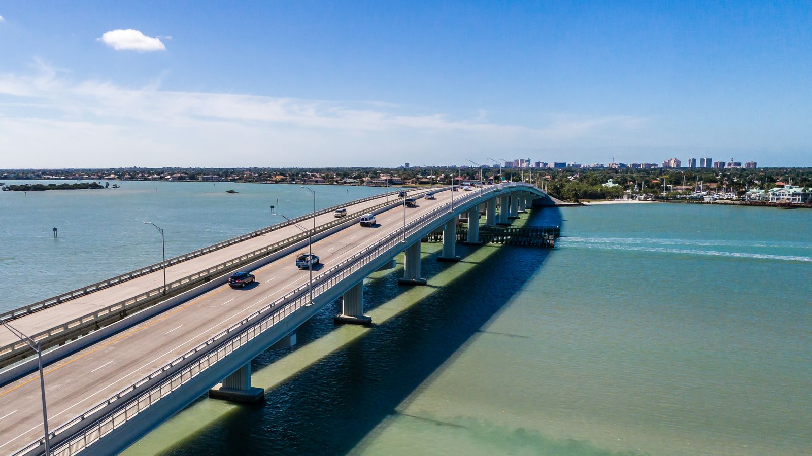 Aerial view of Jolley Bridge connecting Marco Island, Florida